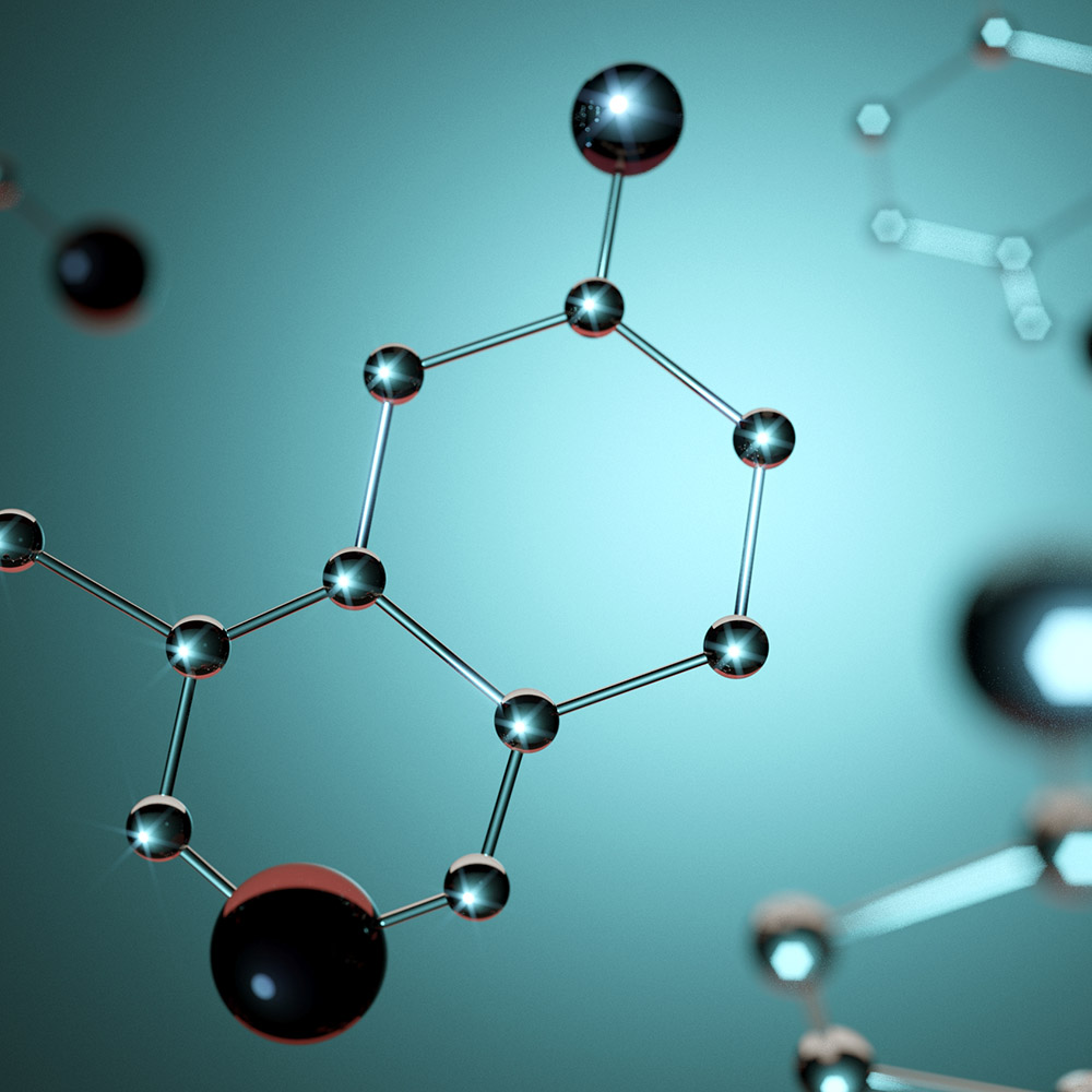 3d illustration. Model of serotonin molecule, Hormone of Happiness.