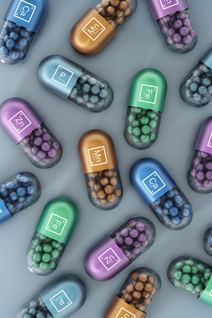 Multi-colored,Mineral,Pills,On,Gray,Surface